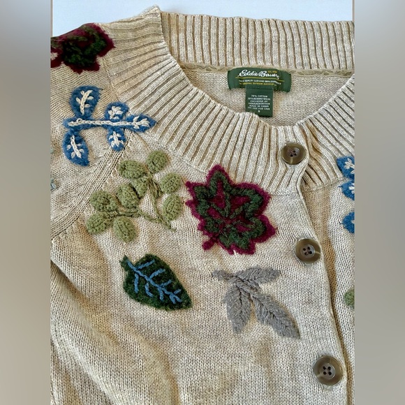 Eddie Bauer Beige Floral Embroidered Button Down Cardigan - Picture 2 of 4